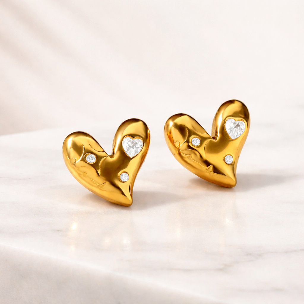 Dainty Gold Heart Zirconia Stud Earrings – Radiant Heart | Mom Beauty Love