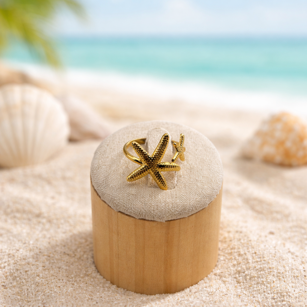 Gold Starfish Ring | Guiding Light – Waves of Faith Collection | Mom Beauty Love